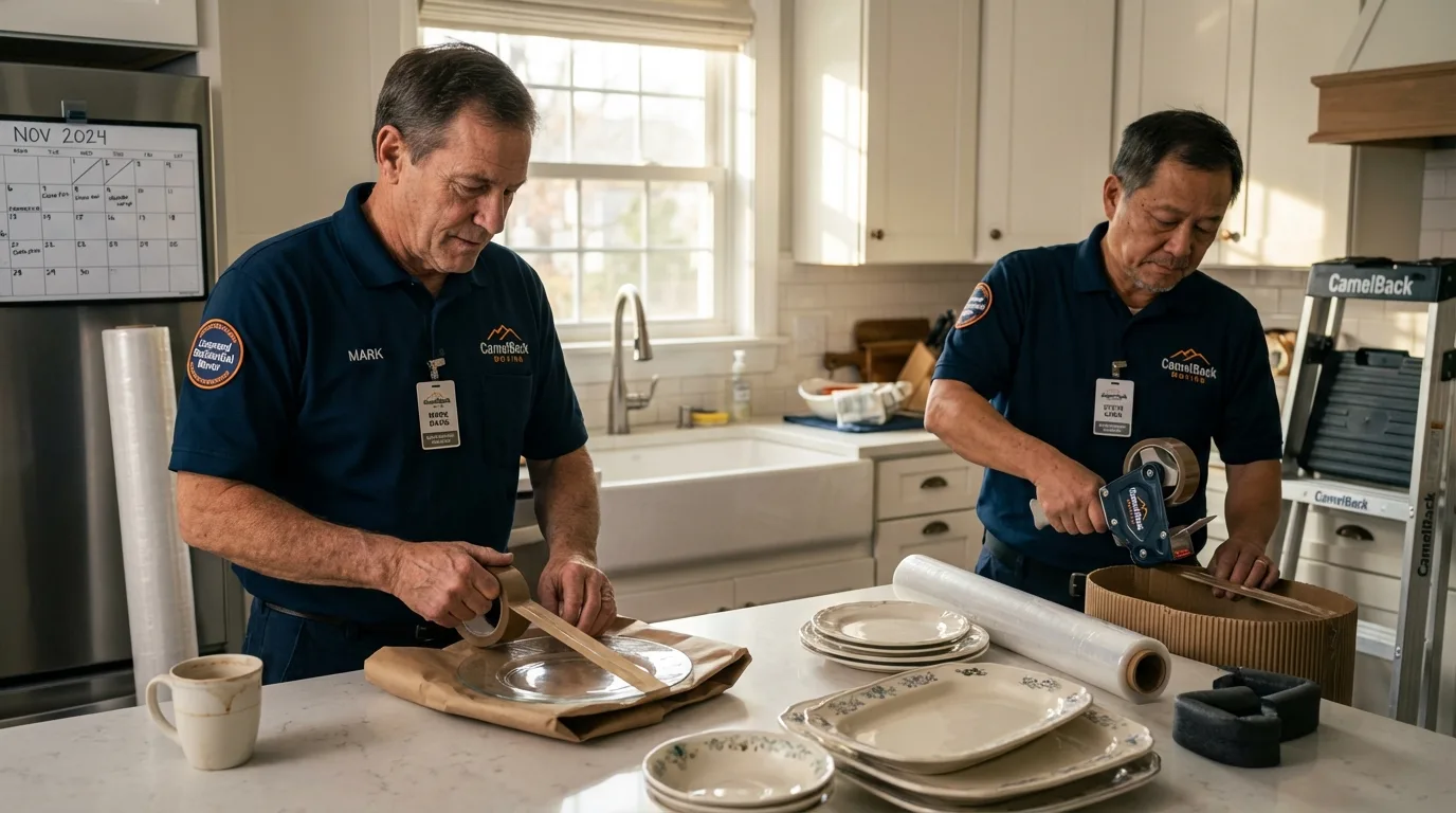 Professional crew packing kitchen dishware in Aguadilla, PR